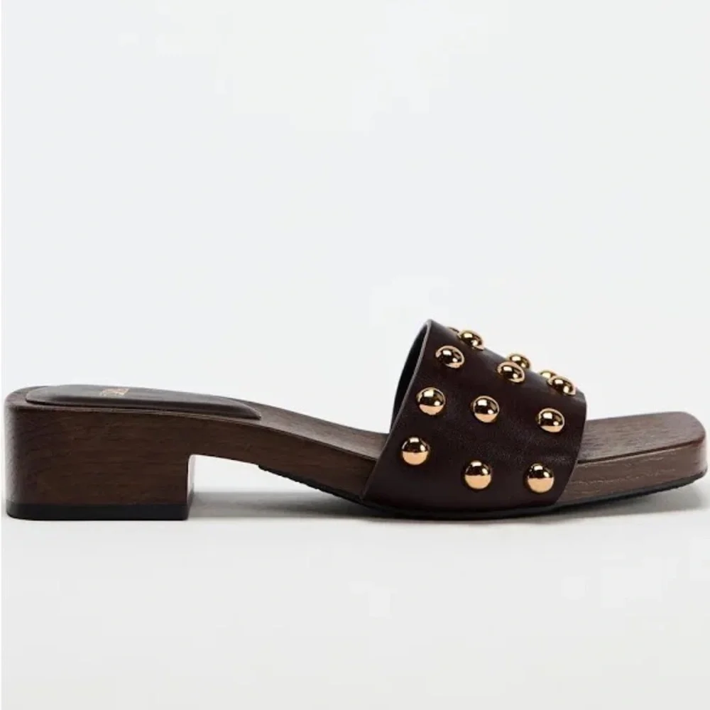ZARA Studded Leather Heeled Sandals - Picture 6 of 9
